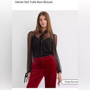 LOFT Black Sheer Velvet Dot Tulle Blouse - WITH RAGS NEVER WORN